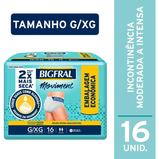 FRALDA BIGFRAL ROUPA INTIMA MOVIMENT G/XG 16 UNIDADES