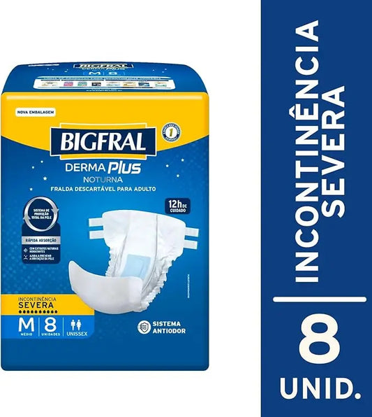 Fralda Bigfral Derma Plus Noturna M 8 Unidades