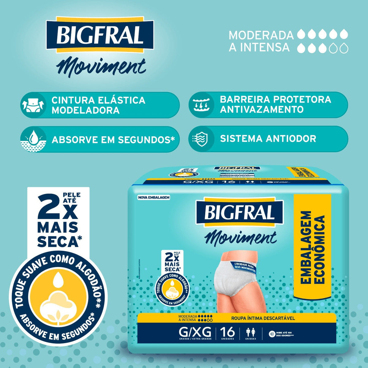 FRALDA BIGFRAL ROUPA INTIMA MOVIMENT G/XG 16 UNIDADES