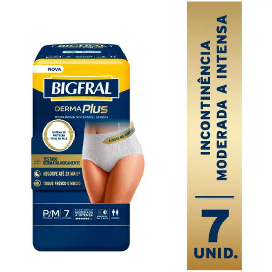 FRALDA BIGFRAL ROUPA INTIMA DERMA PLUS P/M 7 UNIDADES