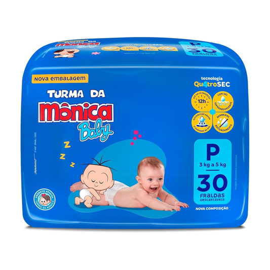 Fralda Turma Da Mônica Baby P Pacote 30 Unidades Descartável