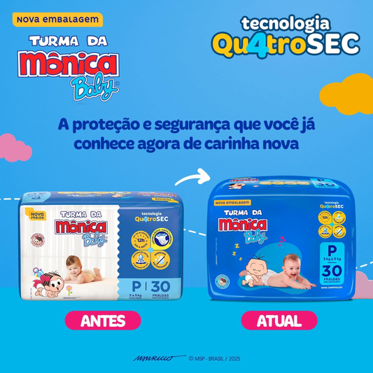 Fralda Turma Da Mônica Baby P Pacote 30 Unidades Descartável