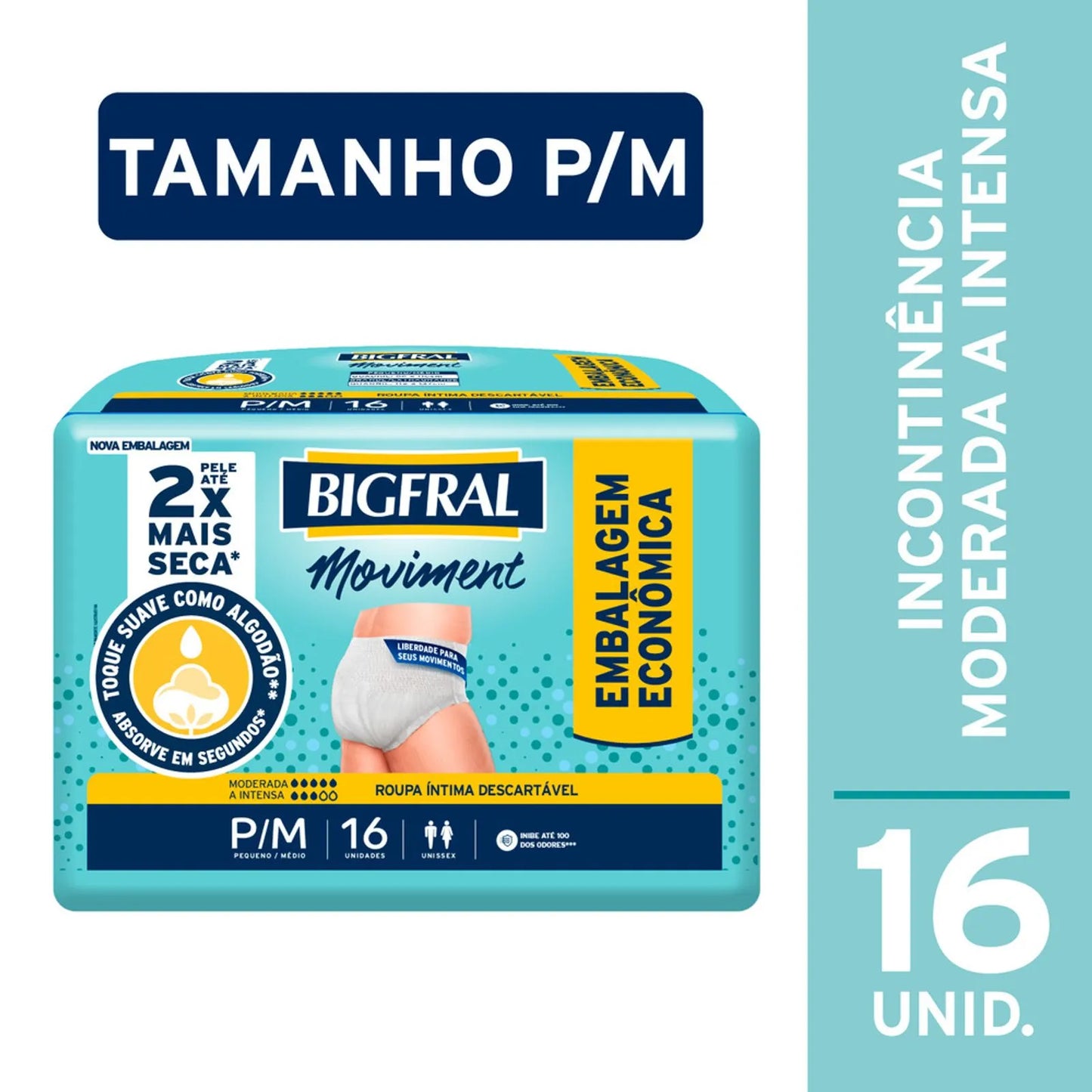 Bigfral Roupa Íntima Moviment P/M com 16 Unidades
