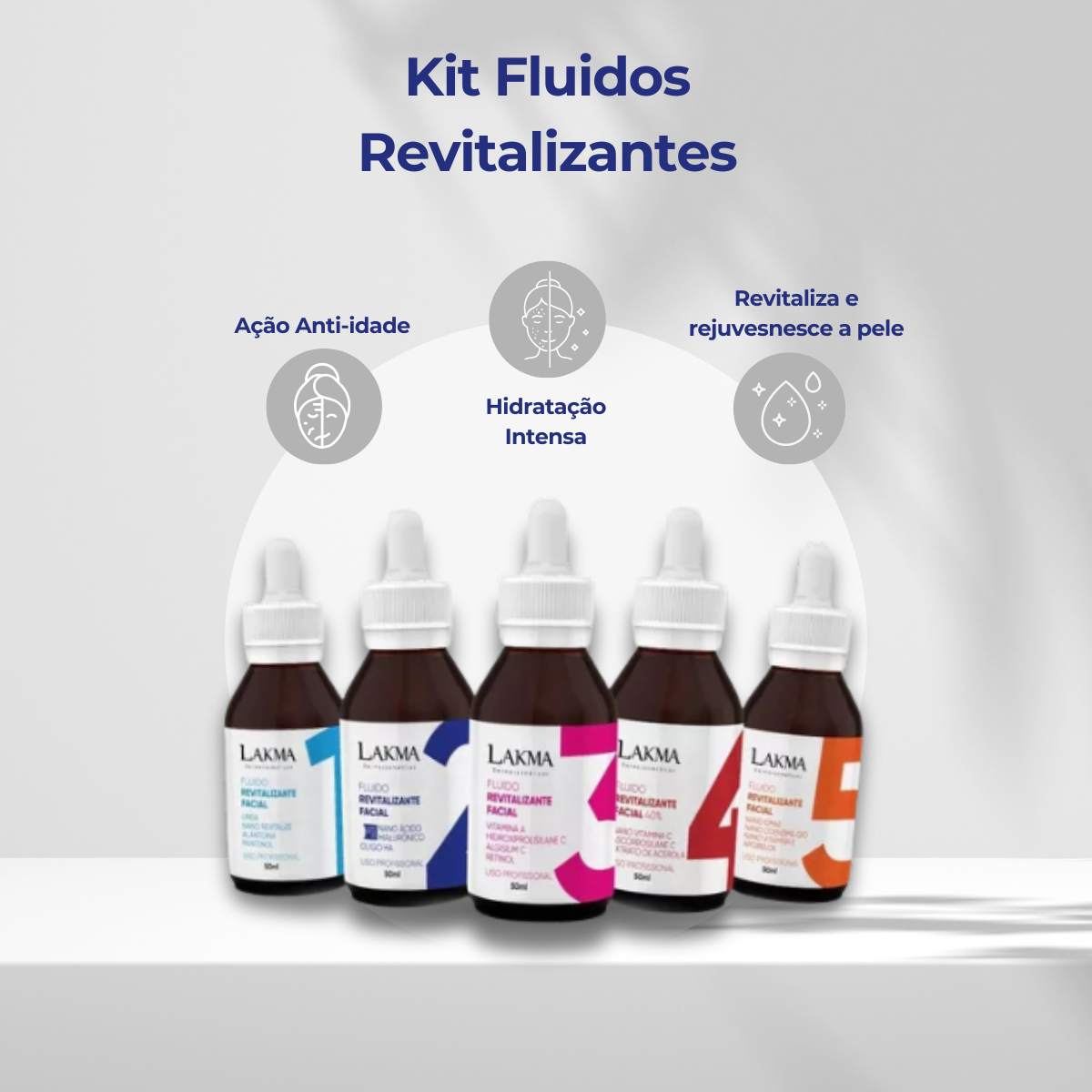 Kit Fluidos Revitalizantes Faciais 5 Itens 50ml Lakma