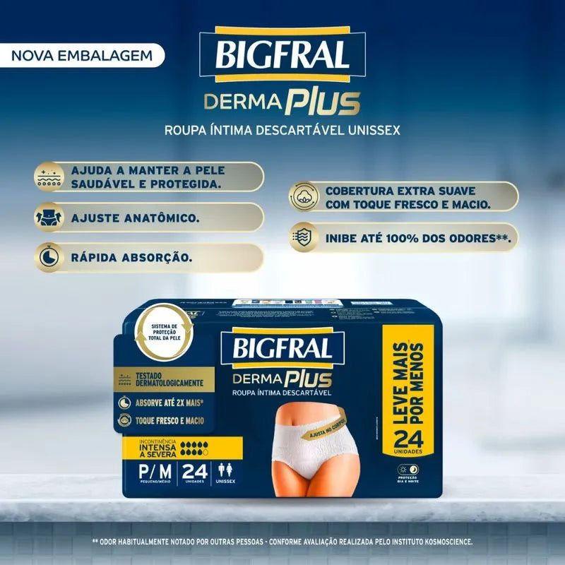 Bigfral Roupa Íntima Derma Plus P/M com 24 Unidades