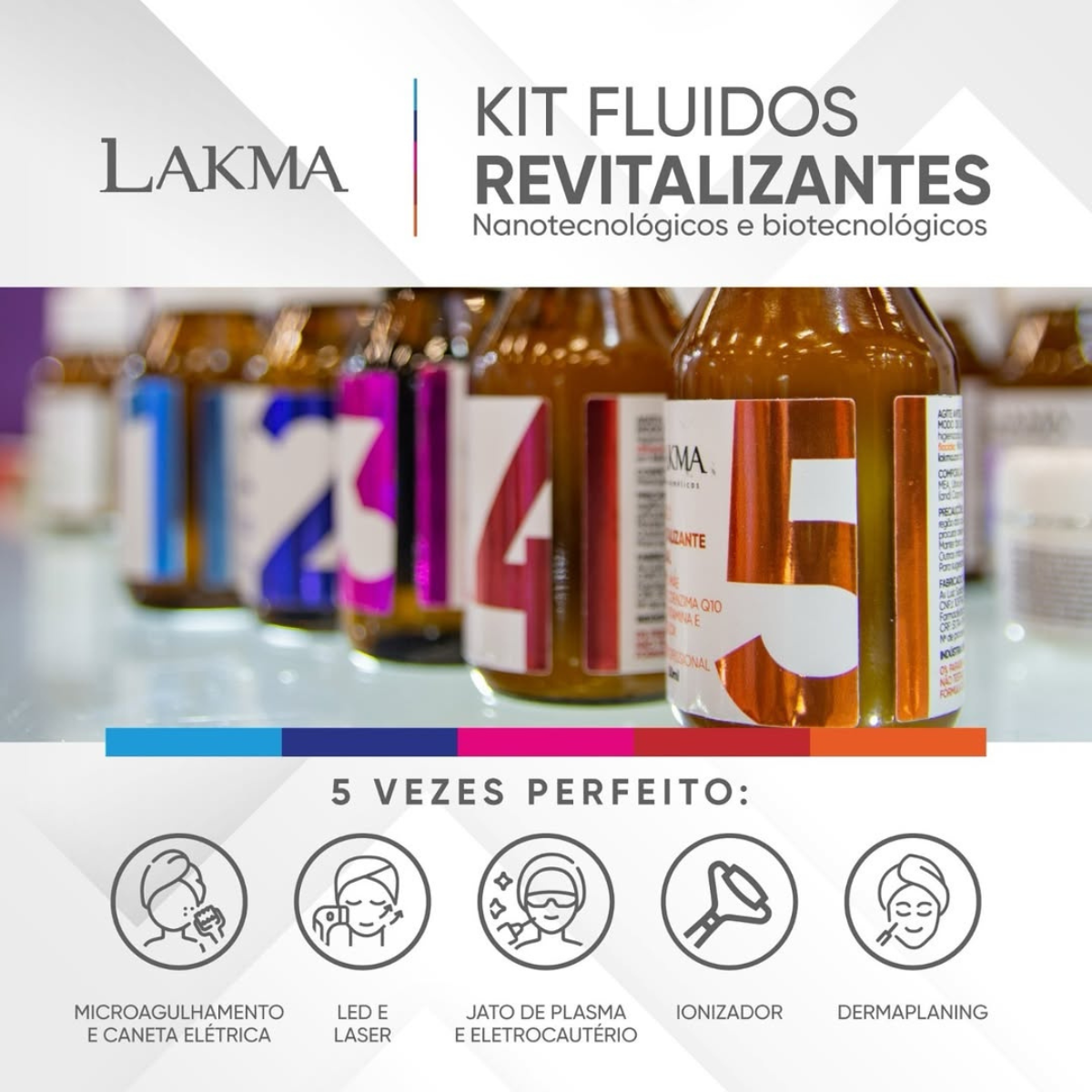 Kit Fluidos Revitalizantes Faciais 5 Itens 50ml Lakma