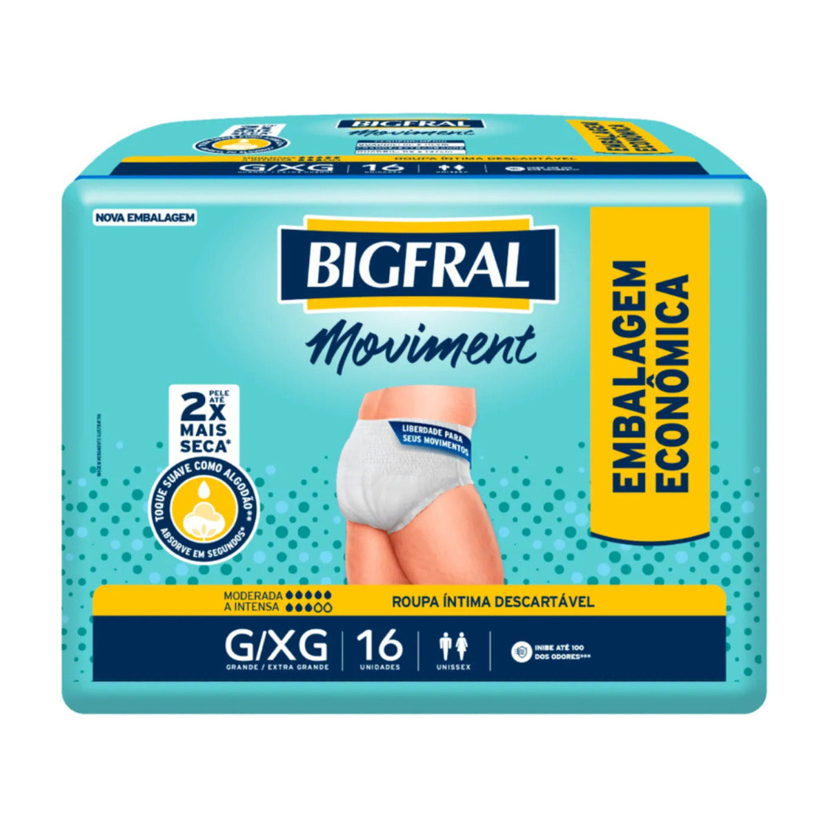 FRALDA BIGFRAL ROUPA INTIMA MOVIMENT G/XG 16 UNIDADES