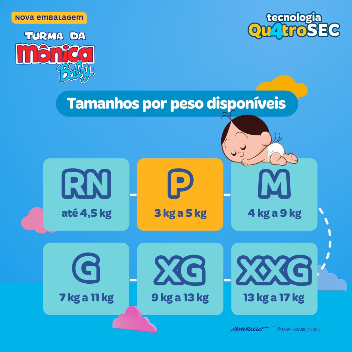 Fralda Turma Da Mônica Baby P Pacote 30 Unidades Descartável