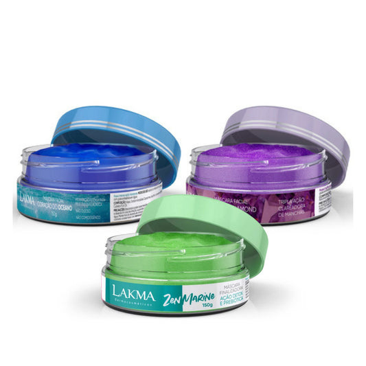 KIT MÁSCARAS ZEN MARINE, MAJESTIC E CORAÇAO DO OCEANO LAKMA 150G