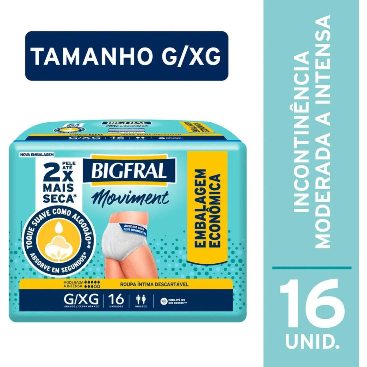FRALDA BIGFRAL ROUPA INTIMA MOVIMENT G/XG 16 UNIDADES