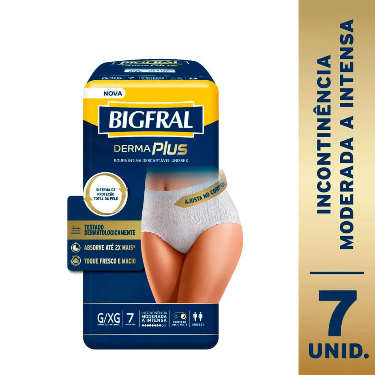 FRALDA BIGFRAL ROUPA INTIMA DERMA PLUS G/XG 7 UNIDADES