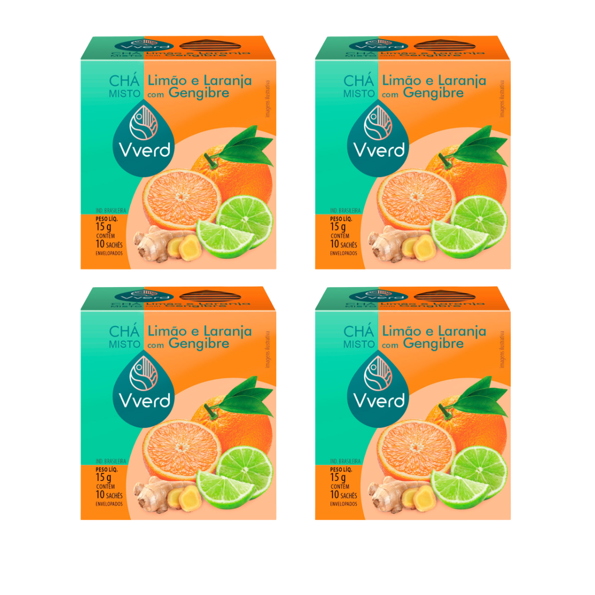 KIT 4 CHÁS LIMÃO E LARANJA COM GENGIBRE VVERD