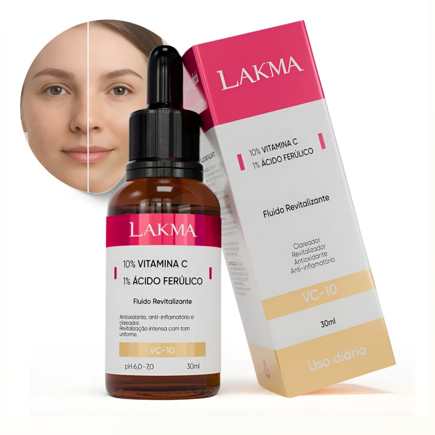SÉRUM FACIAL VITAMINA C 10% + ÁCIDO FERÚLICO 1% – 30ml LAKMA
