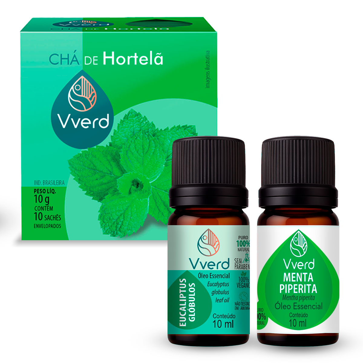 KIT CHÁ HORTELÃ, ÓLEO ESSENCIAL EUCALIPTUS E MENTA PIPERITA