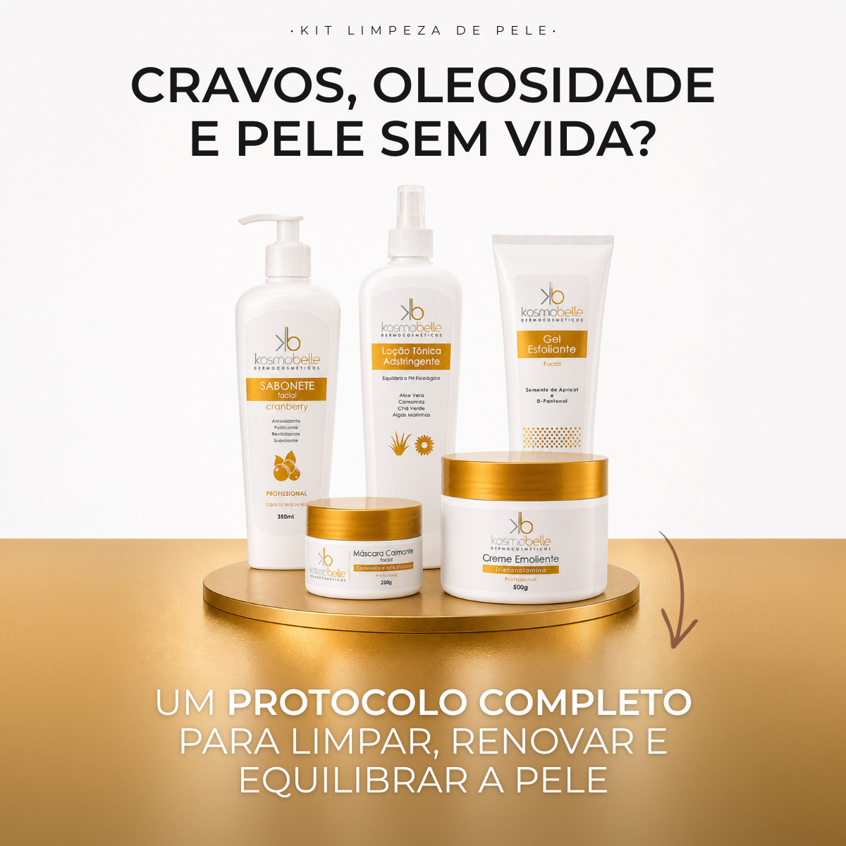 KIT LIMPEZA DE PELE PROFISSIONAL KOSMOBELLE- 5 ITENS