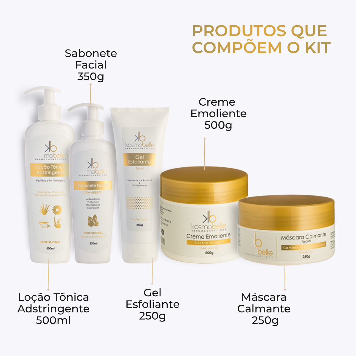 KIT LIMPEZA DE PELE PROFISSIONAL KOSMOBELLE- 5 ITENS