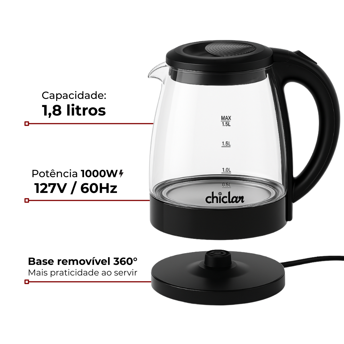 Chaleira Elétrica Glass