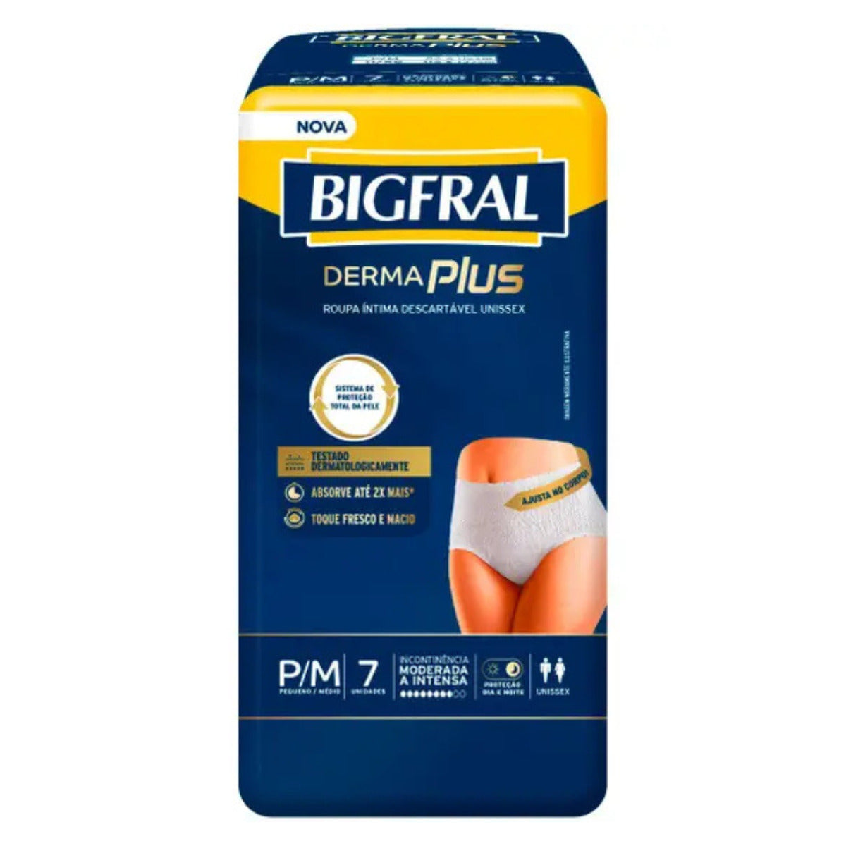 FRALDA BIGFRAL ROUPA INTIMA DERMA PLUS P/M 7 UNIDADES