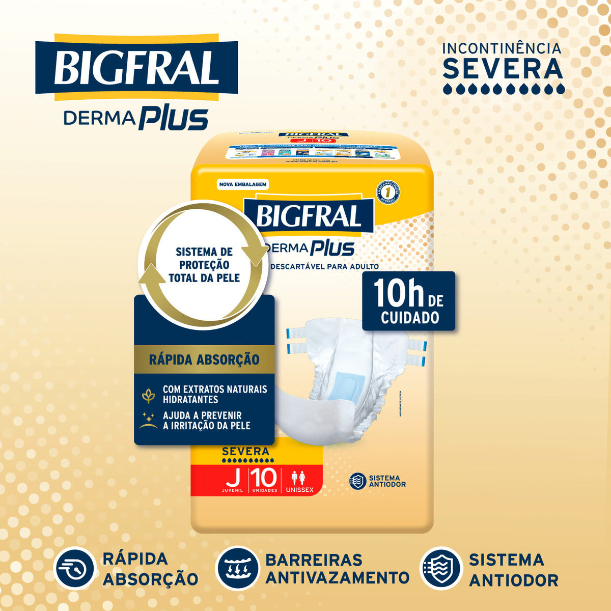 FRALDA BIGFRAL DERMA PLUS JUVENIL 10 UNIDADES