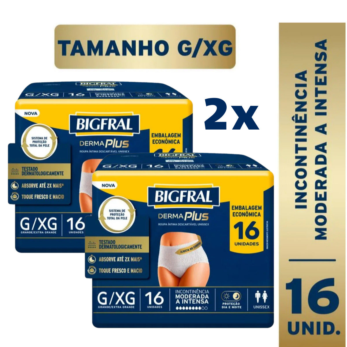 KIT 2 BIGFRAL DERMA PLUS ROUPA INTIMA G/XG COM 16 UNI