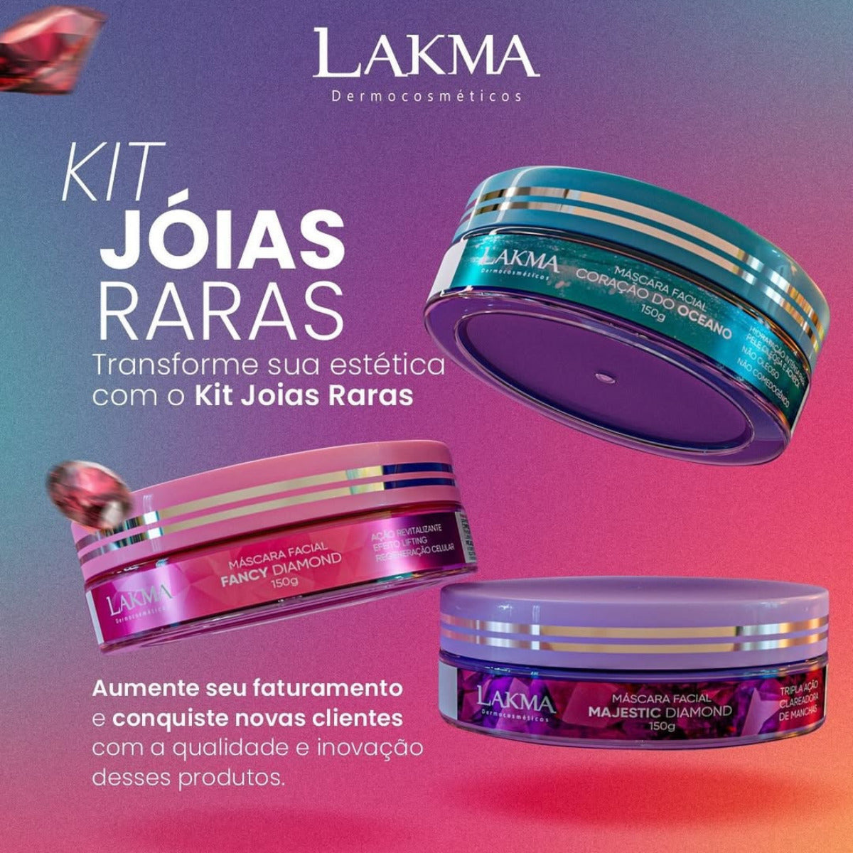 KIT MÁSCARAS ,FANCY, MAJESTIC E CORAÇAO DO OCEANO JOIAS RARAS LAKMA 150G