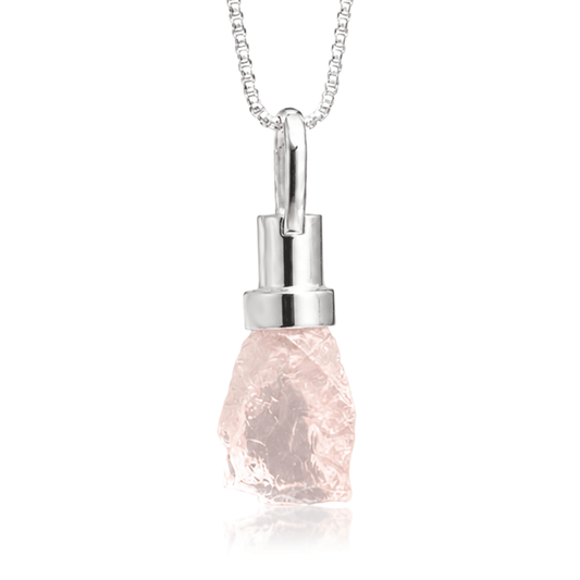 Colar Quartzo Rosa Bruto com Difusor para Óleos Essenciais