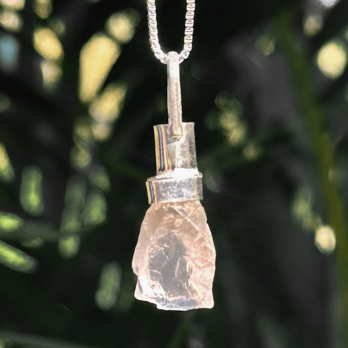 Difusor Pessoal Bruto Quartzo Rosa P Com Corrente Prata 925 45cm