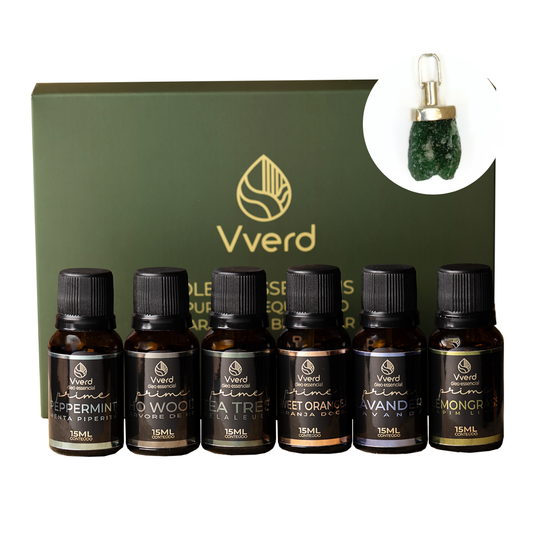 KIT LINHA PRIME 6 ÓLEOS ESSENCIAIS + DIFUSOR DE QUARTZO VERDE G