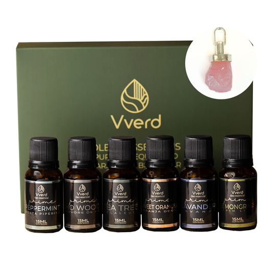 KIT LINHA PRIME 6 ÓLEOS ESSENCIAIS + DIFUSOR DE QUARTZO ROSA P