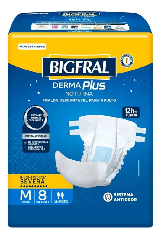 Fralda Bigfral Derma Plus Noturna M 8 Unidades