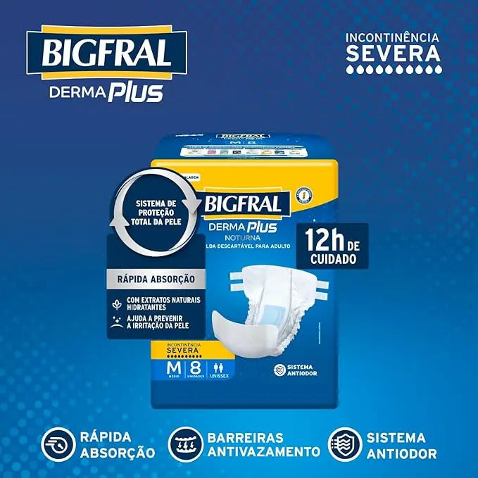 Fralda Bigfral Derma Plus Noturna M 8 Unidades
