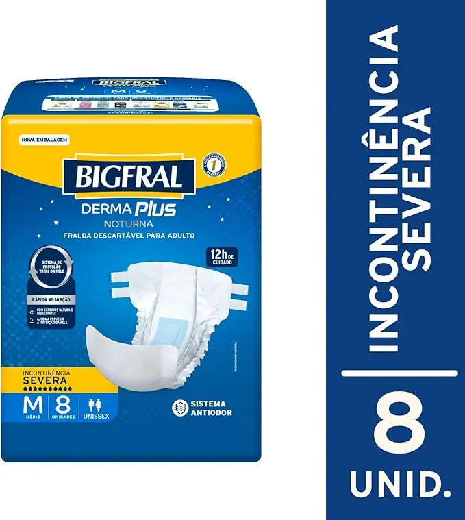 Fralda Bigfral Derma Plus Noturna M 8 Unidades