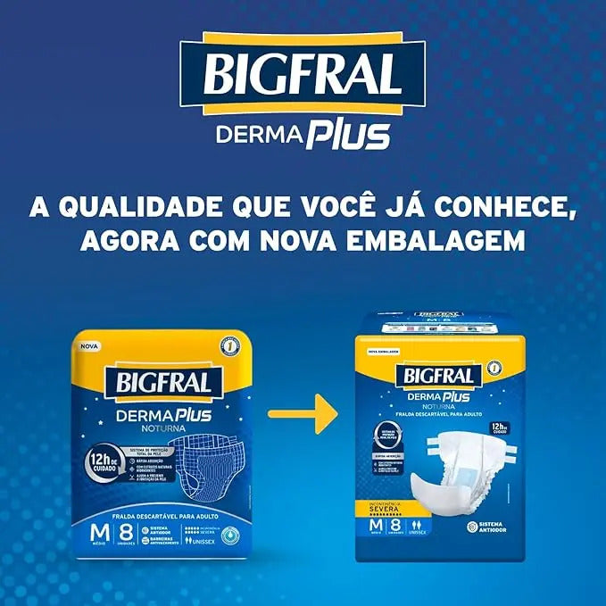Fralda Bigfral Derma Plus Noturna M 8 Unidades