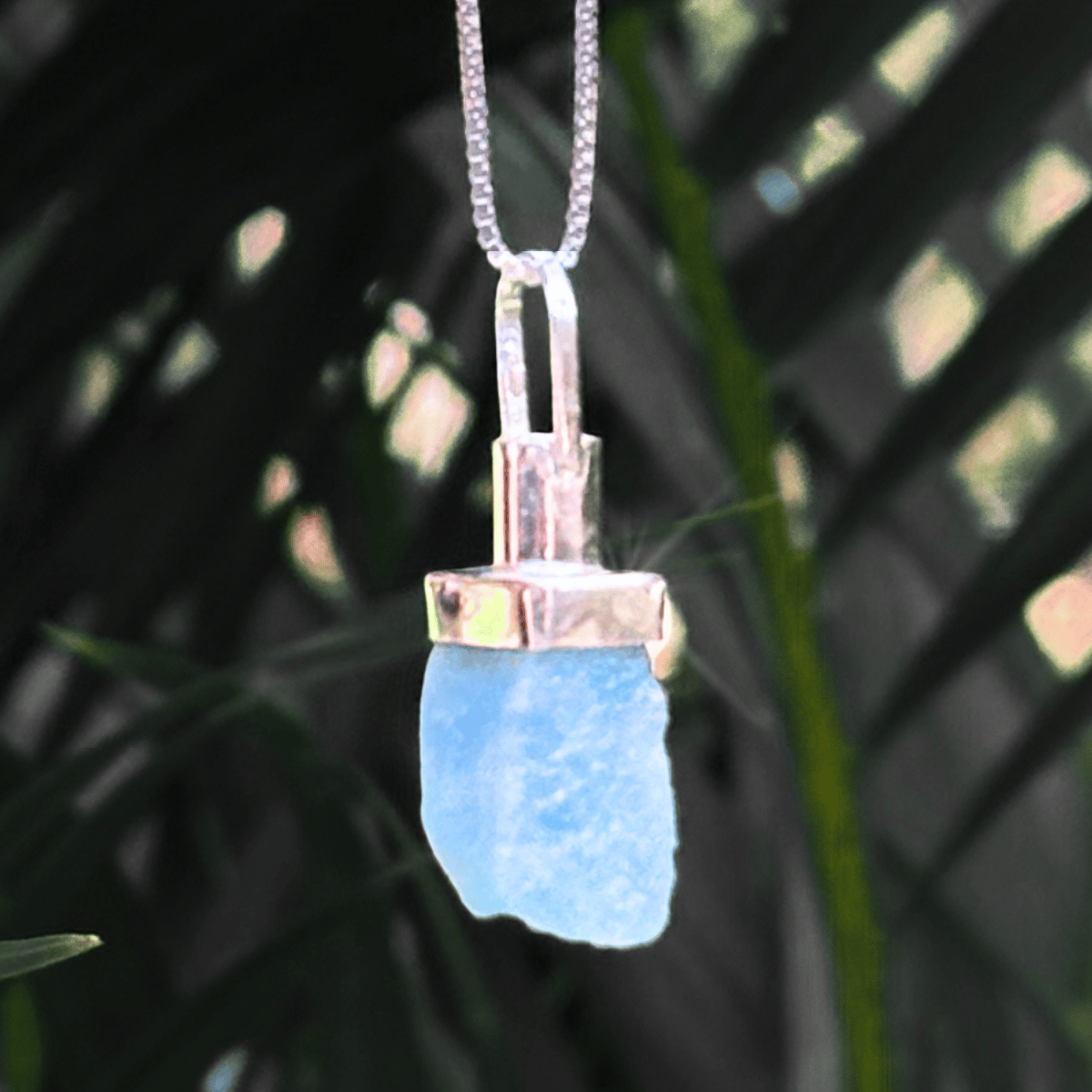 Colar Difusor Água-Marinha Bruta P Pedra Natural + Corrente Prata 925 45cm