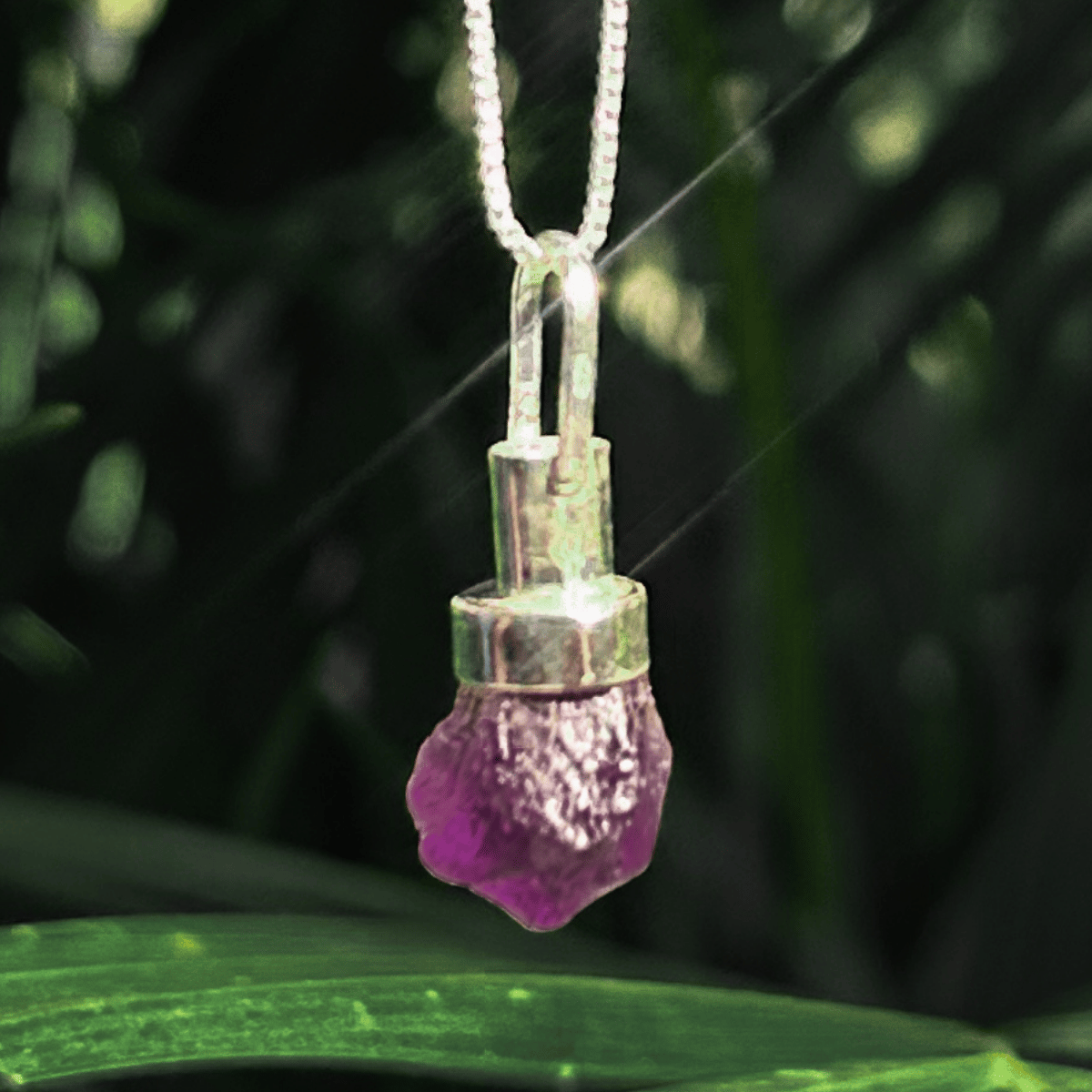 Colar Difusor Ametista Bruta P Pedra Natural + Corrente Prata 925 45cm