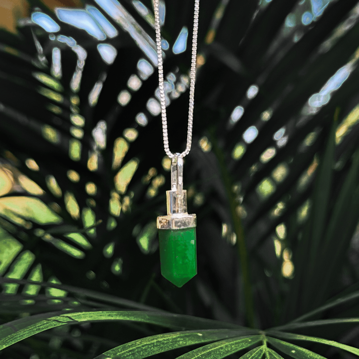 Colar Quartzo Verde Lapidado P Pedra Natural + Corrente Veneziana 45cm