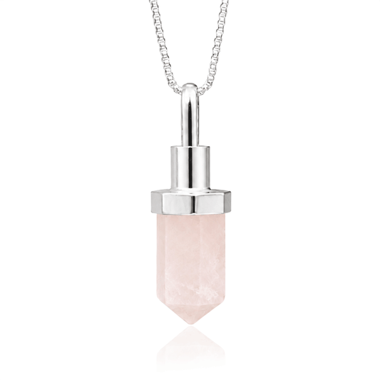 Colar Quartzo Rosa Lapidado P com Difusor para Óleos Essenciais