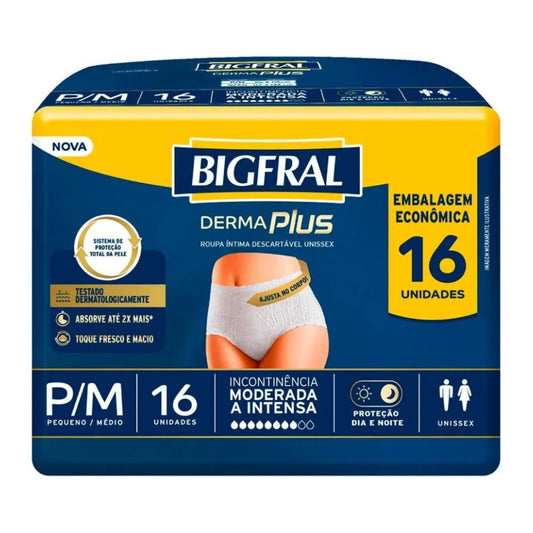 FRALDA BIGFRAL ROUPA INTIMA DERMAPLUS P/M 16 UNIDADES