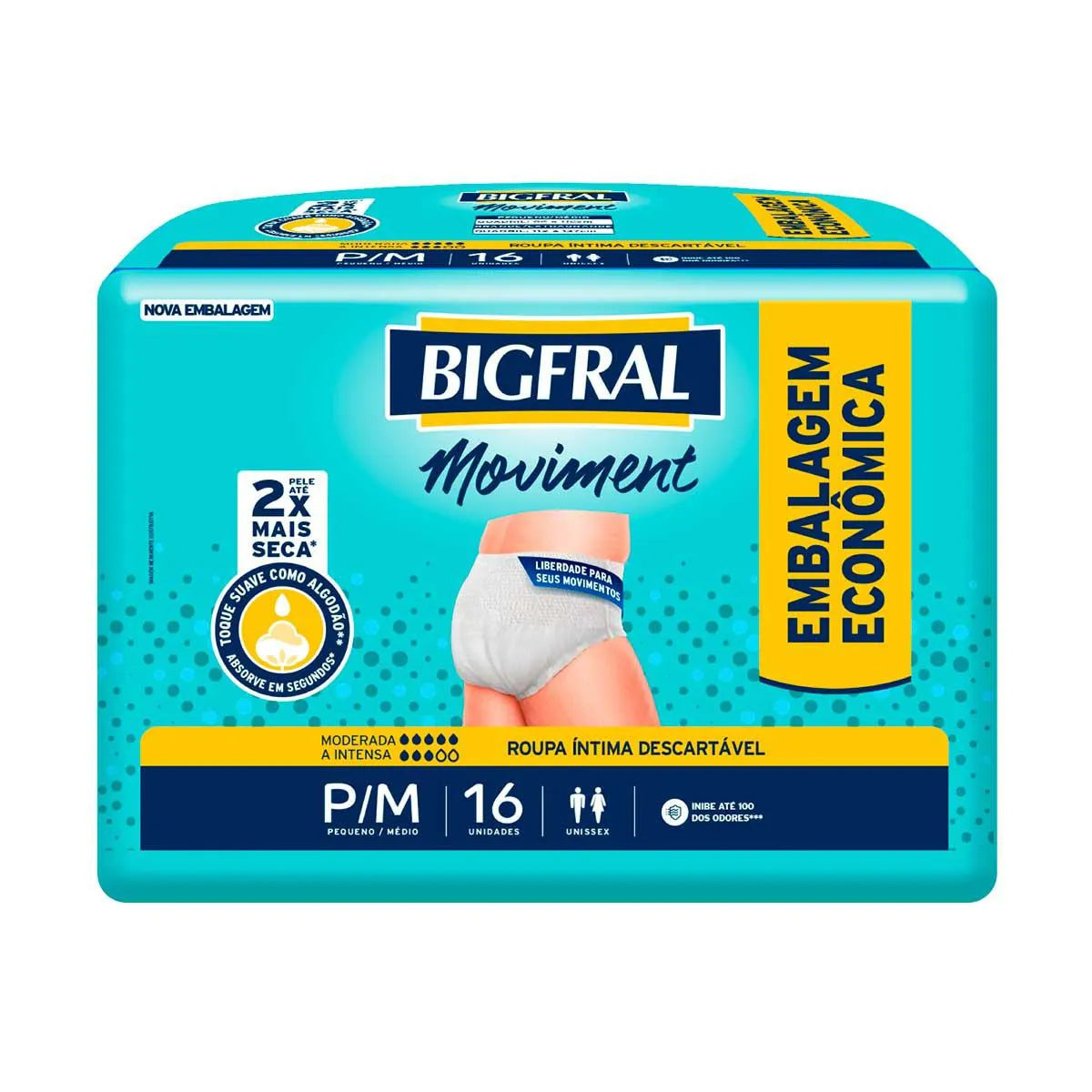 Bigfral Roupa Íntima Moviment P/M com 16 Unidades