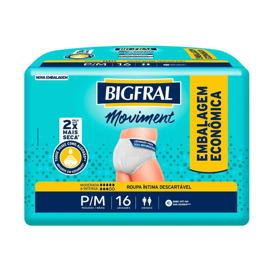 Bigfral Roupa Íntima Moviment P/M com 16 Unidades