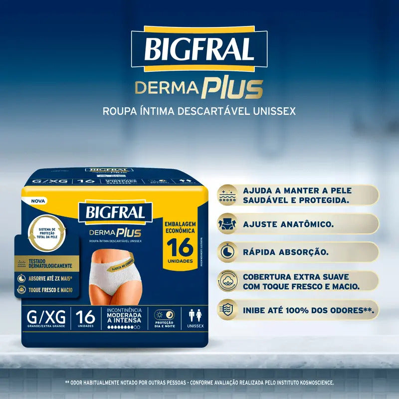 BIGFRAL DERMA PLUS ROUPA ÍNTIMA G/XG COM 16 UNI